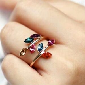 18K ROSE GOLD PLATED AUSTRIAN CRYSTAL "LITTLE LEAVES" RING, SIZE 7, 8, & 9
